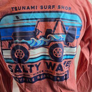 Tsunami Surf Shop Shirt Mens Large Coral Long Sleeve Graphic Beach Myrtle Car